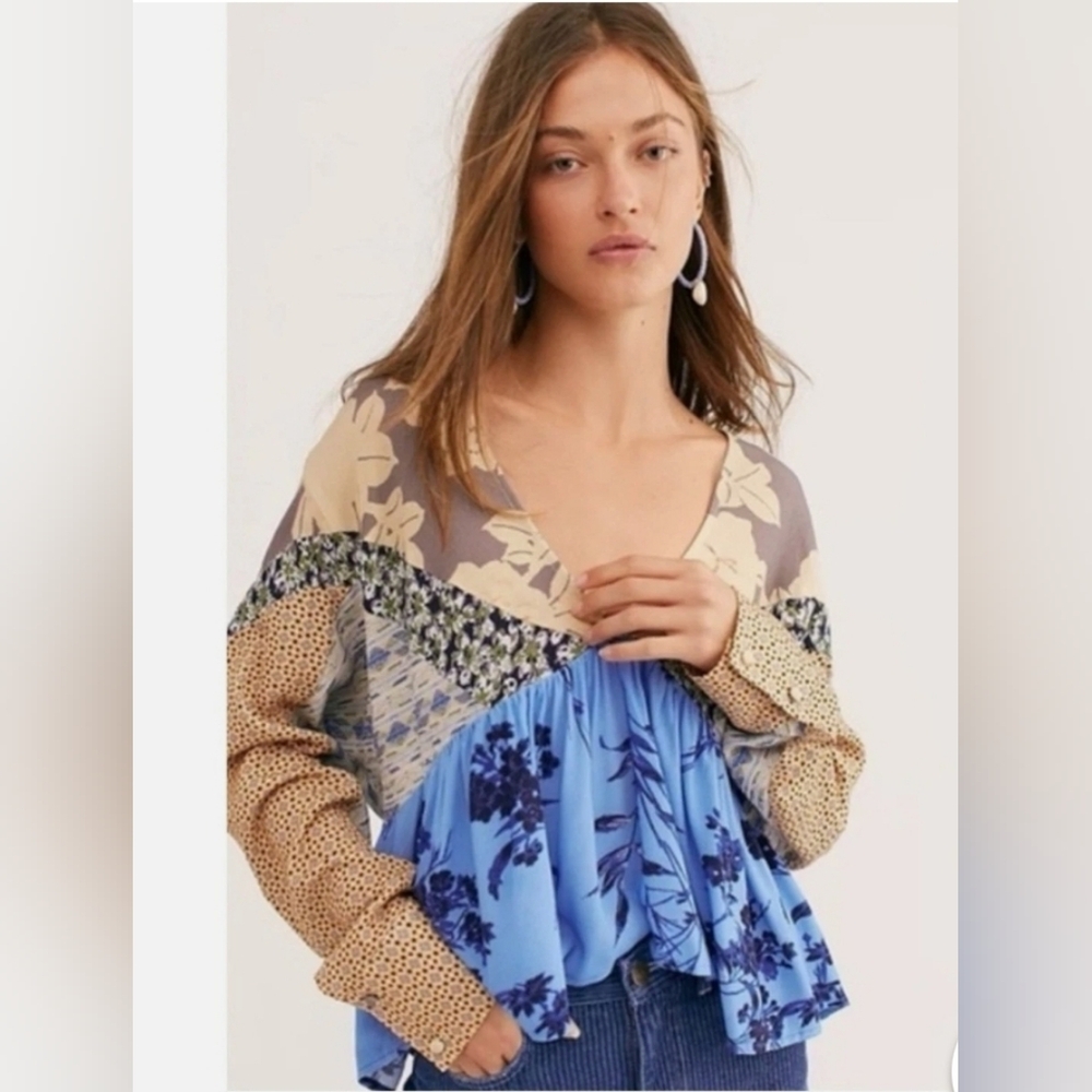 Free People Patchwork Bohemian Aloha State of Mine Top